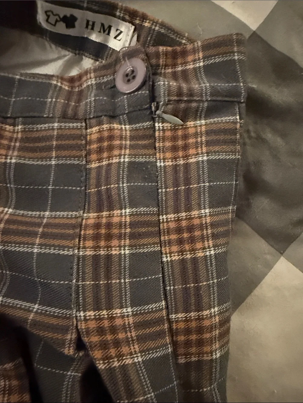 Plaid Pleated Skater Skirt in Brown and Gray